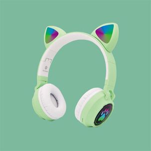 Audífonos Inalámbrico Orejas Gato Led Wireless Bluetooth Verde